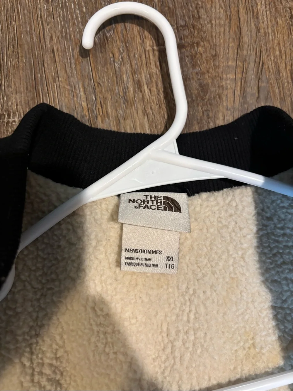 The North Face Black-Trim Cream Sherpa Fleece vest